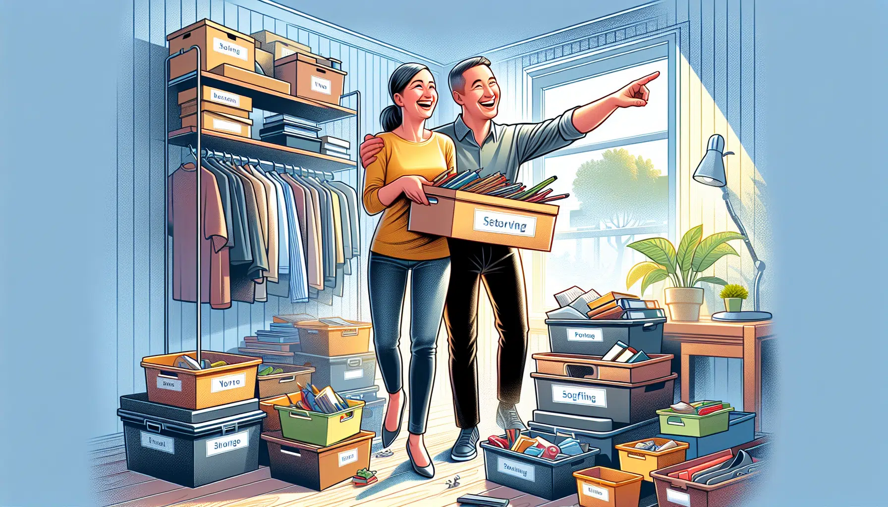 Illustration Of A Happy Client Organizing Their Space With The Help Of A Professional Organizer